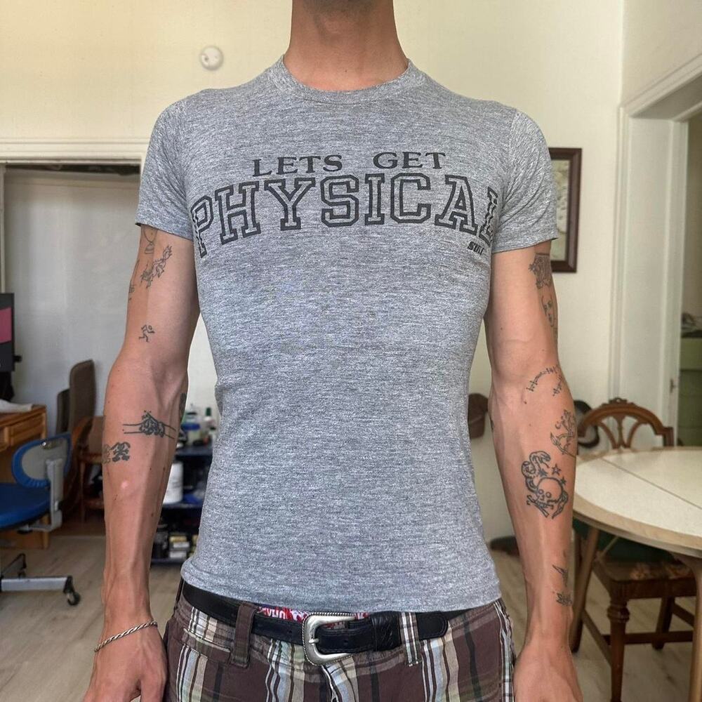 Rare Vintage 70s Lets Get Physical Thin Funny Graphic Tee - Picture 3 of 8